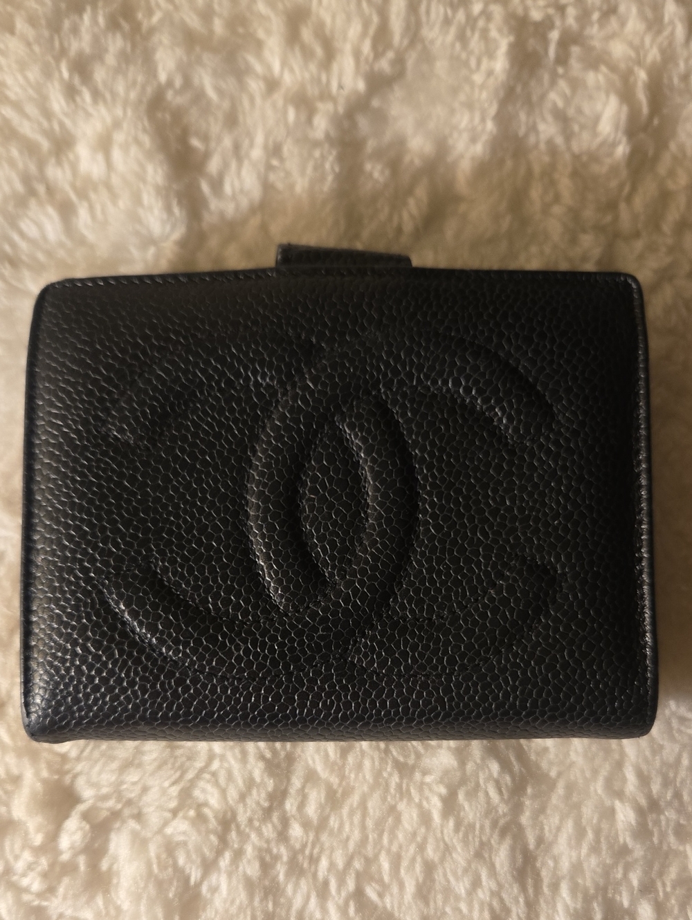 Chanel Caviar Snap Kiss Lock Black Leather Wallet